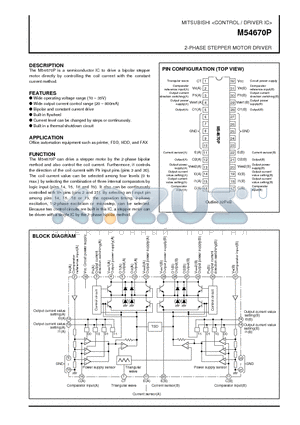 M54670 datasheet - 2-PHASE STEPPER MOTOR DRIVER