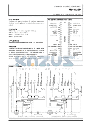 M54672SP datasheet - 2-PHASE STEPPER MOTOR DRIVER