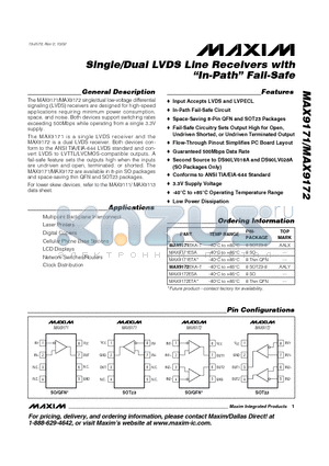 MAX9172EKA-T datasheet - SINGLE / DUAL LVDS LINE RECEIVERS WITH IN - PATH FAIL - SAFE