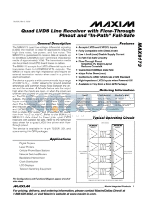 MAX9173 datasheet - Quad LVDS Line Receiver with Flow-Through Pinout and In-Path Fail-Safe