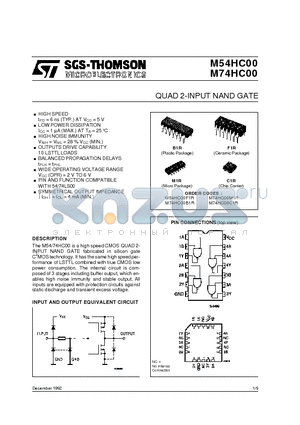 M54HC00 datasheet - QUAD 2-INPUT NAND GATE