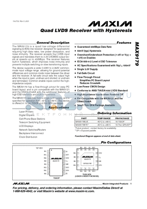 MAX9179EUE datasheet - Quad LVDS Receiver with Hysteresis