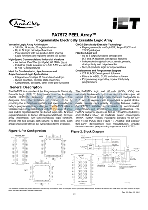 PA7572P-20L datasheet - Programmable Electrically Erasable Logic Array