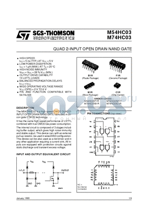 M54HC03 datasheet - QUAD 2-INPUT OPEN DRAIN NAND GATE