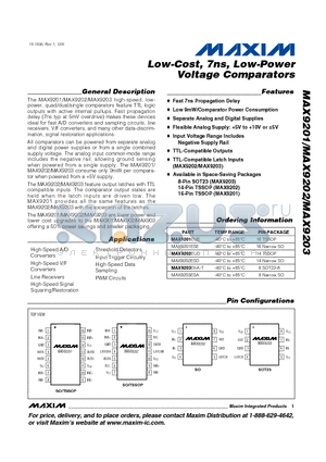 MAX9203 datasheet - Low-Cost, 7ns, Low-Power Voltage Comparators