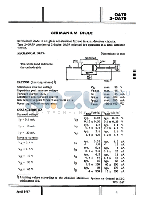 OA79 datasheet - GERMANIUM DIODE