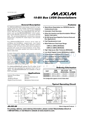 MAX9206EAI datasheet - 10-Bit Bus LVDS Deserializers