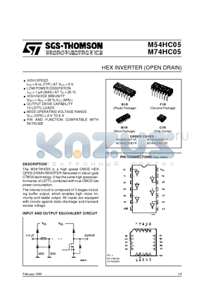 M54HC05F1R datasheet - HEX INVERTER OPEN DRAIN