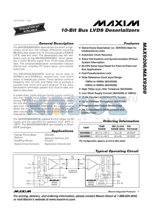 MAX9208EAI datasheet - 10-Bit Bus LVDS Deserializers