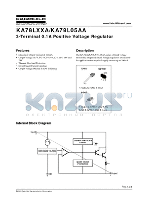KA78L05AZTA datasheet - 3-terminal 0.1A positive voltage regulator