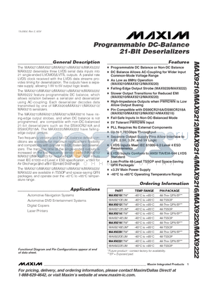 MAX9210 datasheet - Programmable DC-Balance 21-Bit Deserializers