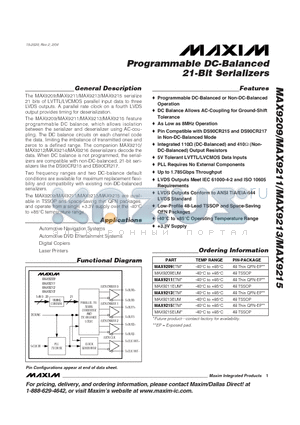 MAX9211EUM datasheet - Programmable DC-Balanced 21-Bit Serializers