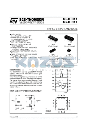 M54HC11F1R datasheet - TRIPLE 3-INPUT AND GATE