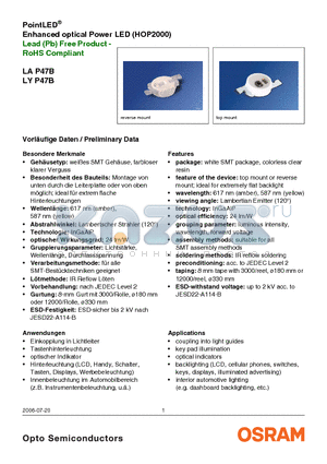 LYP47B-T2V1-26-1 datasheet - Enhanced optical Power LED