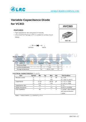 HVC365 datasheet - Variable Capacitance Diode for VCXO