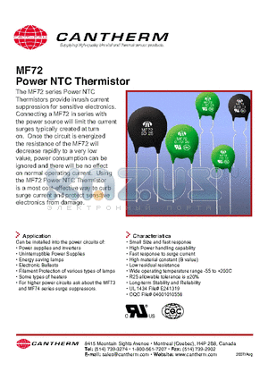 MF72-D13 datasheet - MF72 Power NTC Thermistor