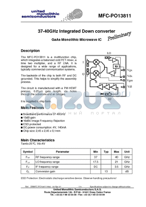 MFC-PO13811 datasheet - 37-40GHz Integrated Down converter