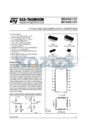 M54HC137 datasheet - 3 TO 8 LINE DECODER/LATCH INVERTING