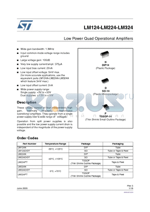 LM324N datasheet - Low Power Quad Operational Amplifiers