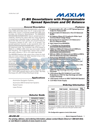 MAX9242 datasheet - 21-Bit Deserializers with Programmable Spread Spectrum and DC Balance