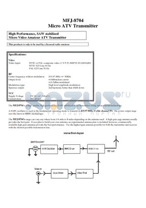 MFJ-8704 datasheet - Micro ATV Transmitter