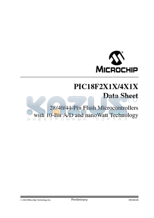 PIC18LF2515T datasheet - 28/40/44-PIN FLASH MICROCONTROLLERS WITH 10-BIT A/D AND NANO WATT TECHNOLOGY