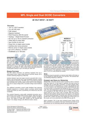 MFL2805D/ES datasheet - MFL Single and Dual DC/DC Converters