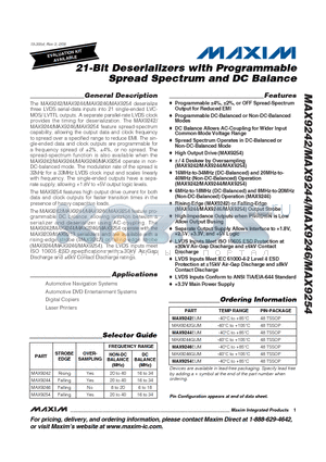 MAX9244 datasheet - 21-Bit Deserializers with Programmable Spread Spectrum and DC Balance