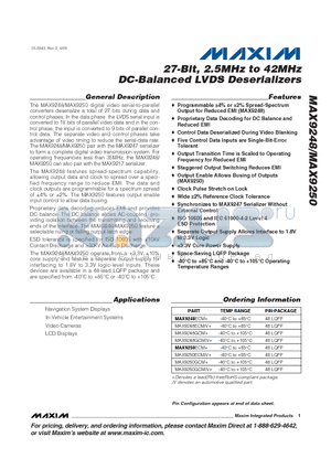 MAX9248 datasheet - 27-Bit, 2.5MHz to 42MHz DC-Balanced LVDS Deserializers