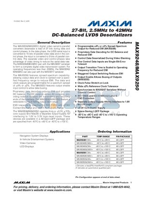 MAX9248ECM+ datasheet - 27-Bit, 2.5MHz to 42MHz DC-Balanced LVDS Deserializers
