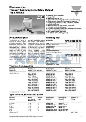 MPF1-230RSAI datasheet - Photoelectrics Through-beam System, Relay Output