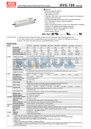HVG-100-15 datasheet - 100W Single Output Switching Power Supply