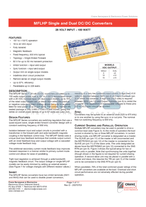 MFLHP2815D datasheet - MFLHP Single and Dual DC/DC Converters