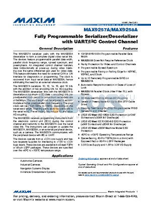 MAX9257AGCM datasheet - Fully Programmable Serializer/Deserializer with UART/I2C Control Channel