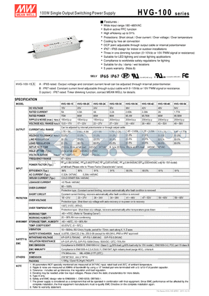 HVG-100-54 datasheet - 100W Single Output Switching Power Supply