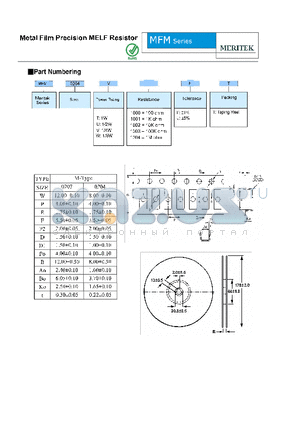 MFM0204T1003FT datasheet - Metal Film MELF Resistor