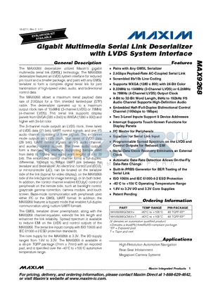 MAX9268 datasheet - Gigabit Multimedia Serial Link Deserializer with LVDS System Interface