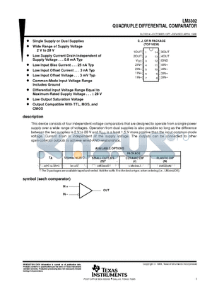 LM3302D datasheet - QUADRUPLE DIFFERENTIAL COMPARATOR