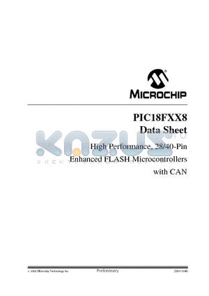 PIC18LF258EPTSQTP datasheet - High Performance, 28/40-Pin Enhanced FLASH Microcontrollers with CAN