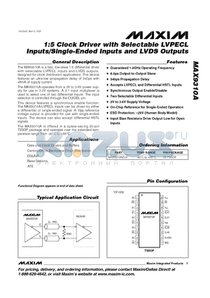 MAX9310AEUP datasheet - 1:5 Clock Driver with Selectable LVPECL Inputs/Single-Ended Inputs and LVDS Outputs