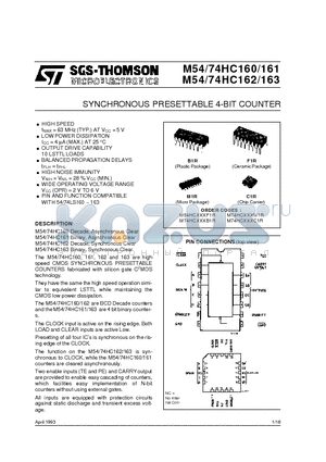 M54HC160C1R datasheet - SYNCHRONOUS PRESETTABLE 4-BIT COUNTER