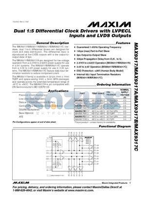 MAX9317A datasheet - Dual 1:5 Differential Clock Drivers with LVPECL Inputs and LVDS Outputs