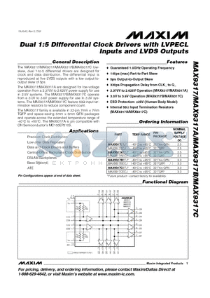 MAX9317ECJ datasheet - Dual 1:5 Differential Clock Drivers with LVPECL Inputs and LVDS Outputs
