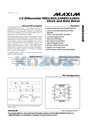 MAX9320BEUA datasheet - 1:2 Differential PECL/ECL/LVPECL/LVECL Clock and Data Driver