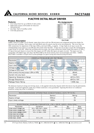 PAC27A88S datasheet - P/ACTIVE OCTAL RELAY DRIVER