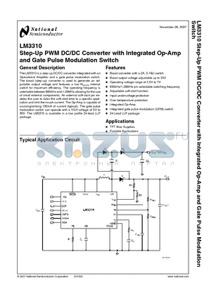 LM3310 datasheet - Step-Up PWM DC/DC Converter with Integrated Op-Amp and Gate Pulse Modulation Switch