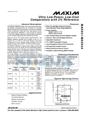 MAX932CSA datasheet - Ultra Low-Power, Low-Cost Comparators with 2eference