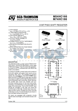 M54HC166F1R datasheet - 8 BIT PISO SHIFT REGISTER