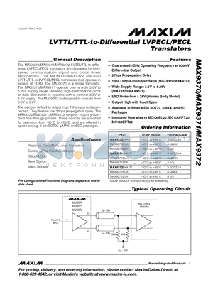 MAX9370 datasheet - LVTTL/TTL-to-Differential LVPECL/PECL Translators
