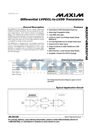 MAX9374 datasheet - Differential LVPECL-to-LVDS Translators